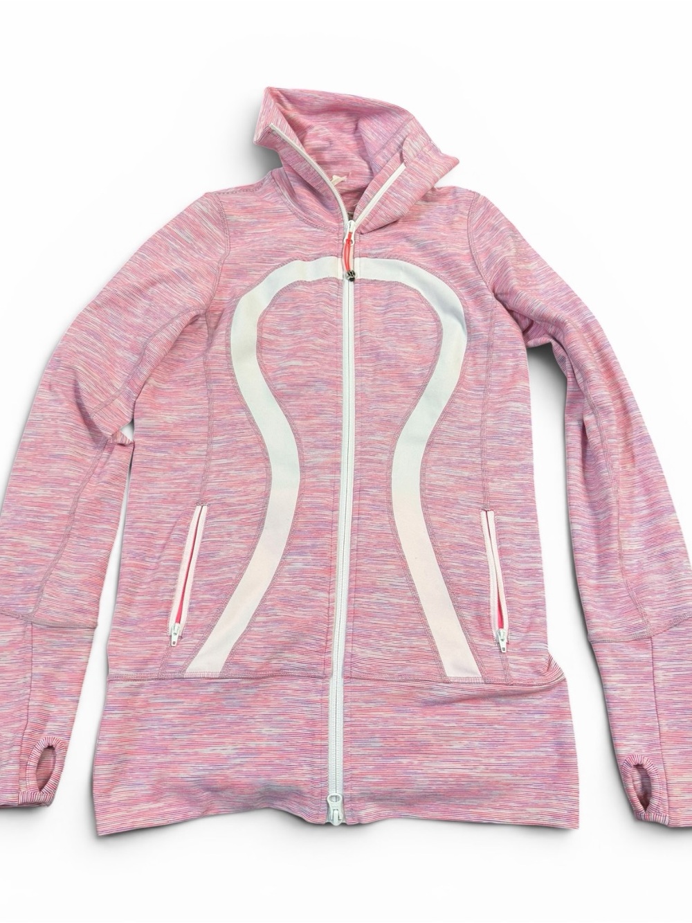 lululemon athletica Pink Hooded Zip Jacket with White Accents